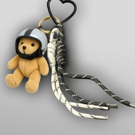 Portachiavi Orsetto con Casco Bianco e Nero