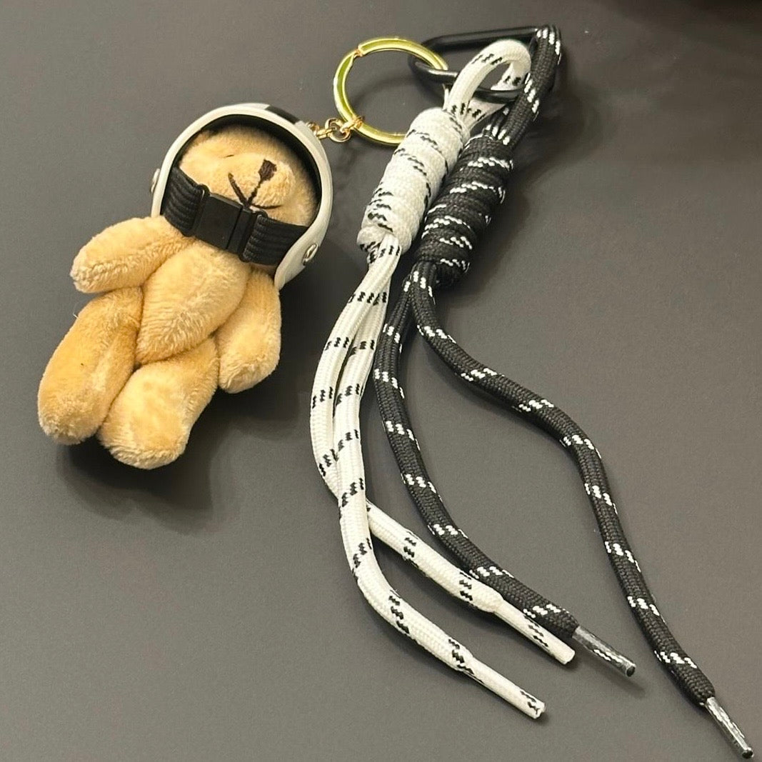 Portachiavi Orsetto con Casco Bianco e Nero