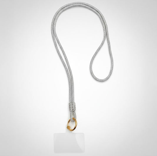 Laccio porta-cellulare/porta-card con strass – colore argento