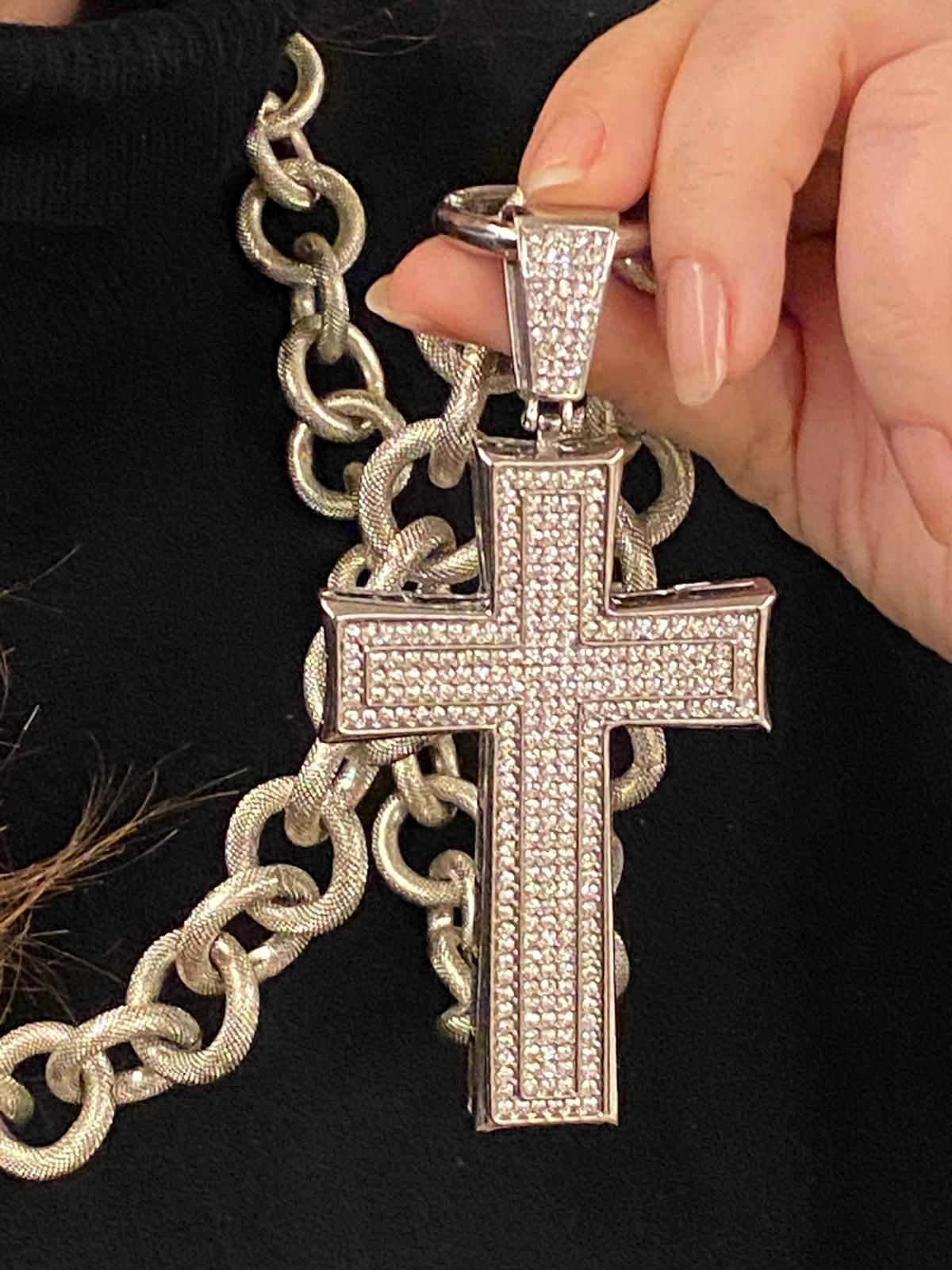 Collana con Croce in Strass Argento