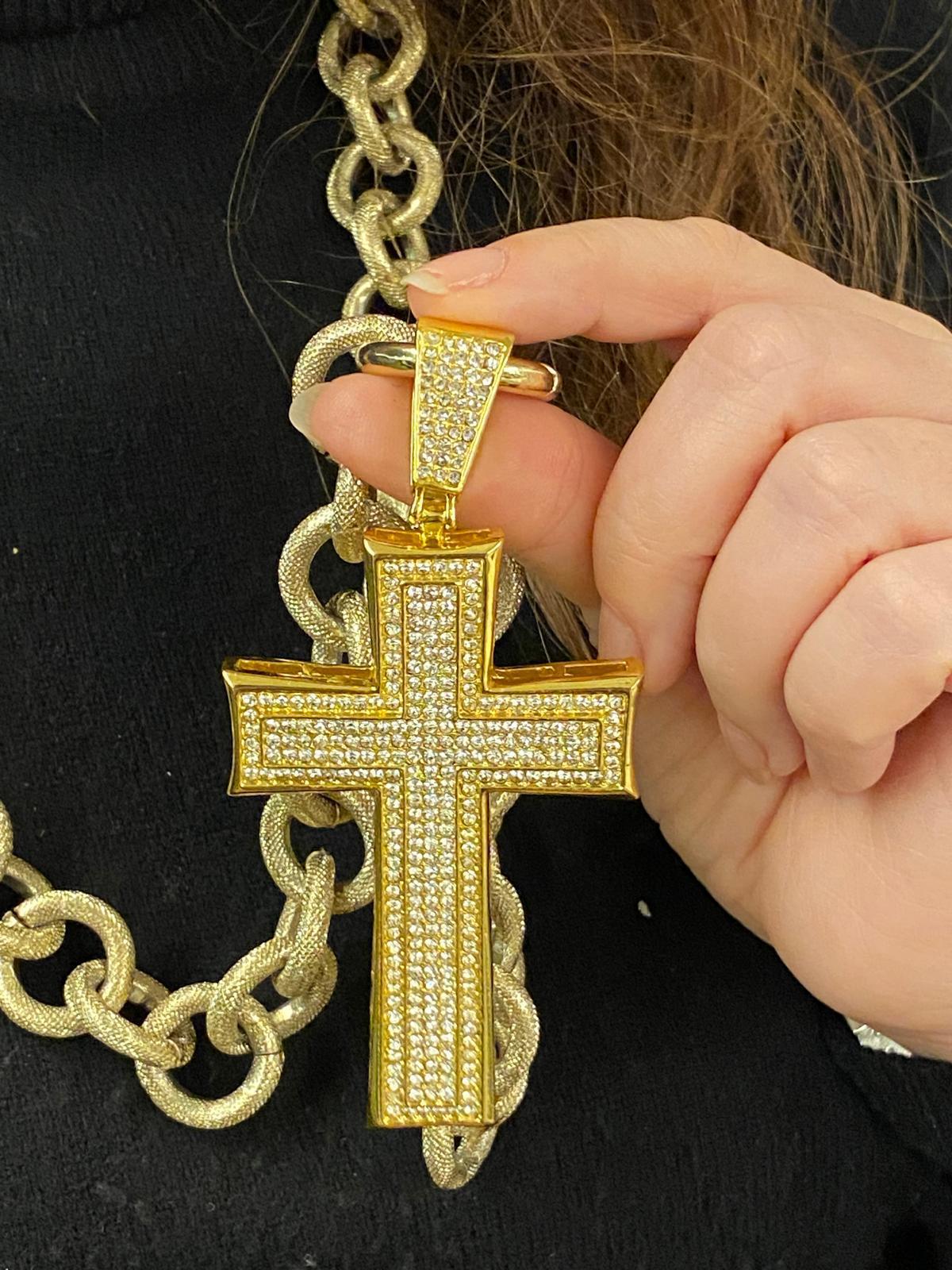 Collana con Croce in Strass Oro