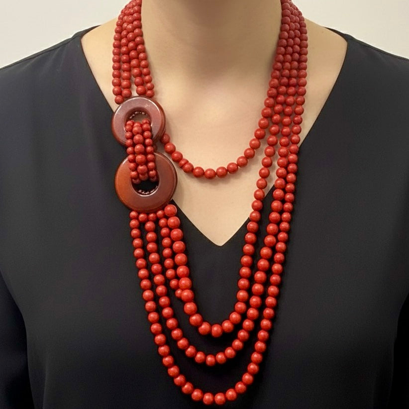 Collana in resina e corda cerata – Multifilo rosso