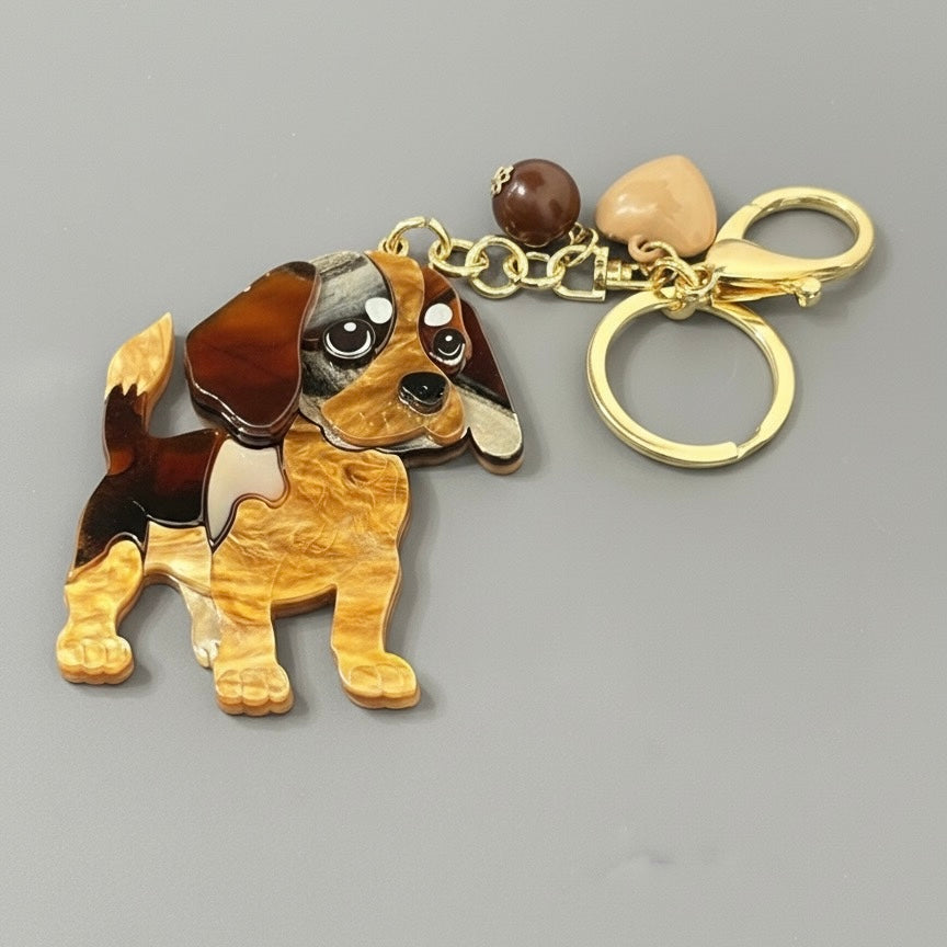 Portachiavi in metallo e resina – Cagnolino brown